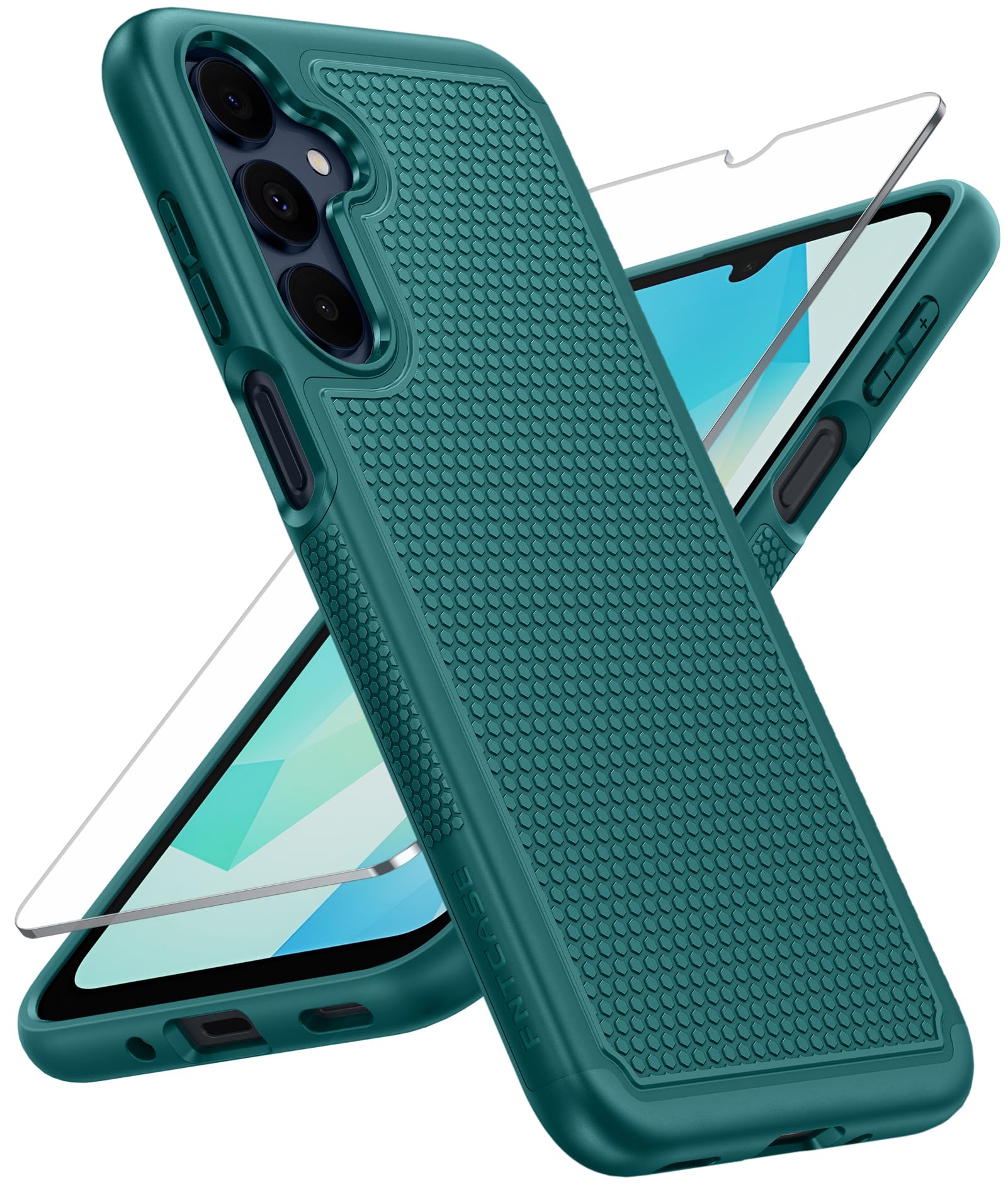 FNTCASE for Samsung A17/A16 Phone Case: Dual Layer Protective Heavy Duty Cell Galaxy Cover with Non Slip Textured Back - Shockproof Rugged Military Grade Drop Protection Bumper Tough (Green)