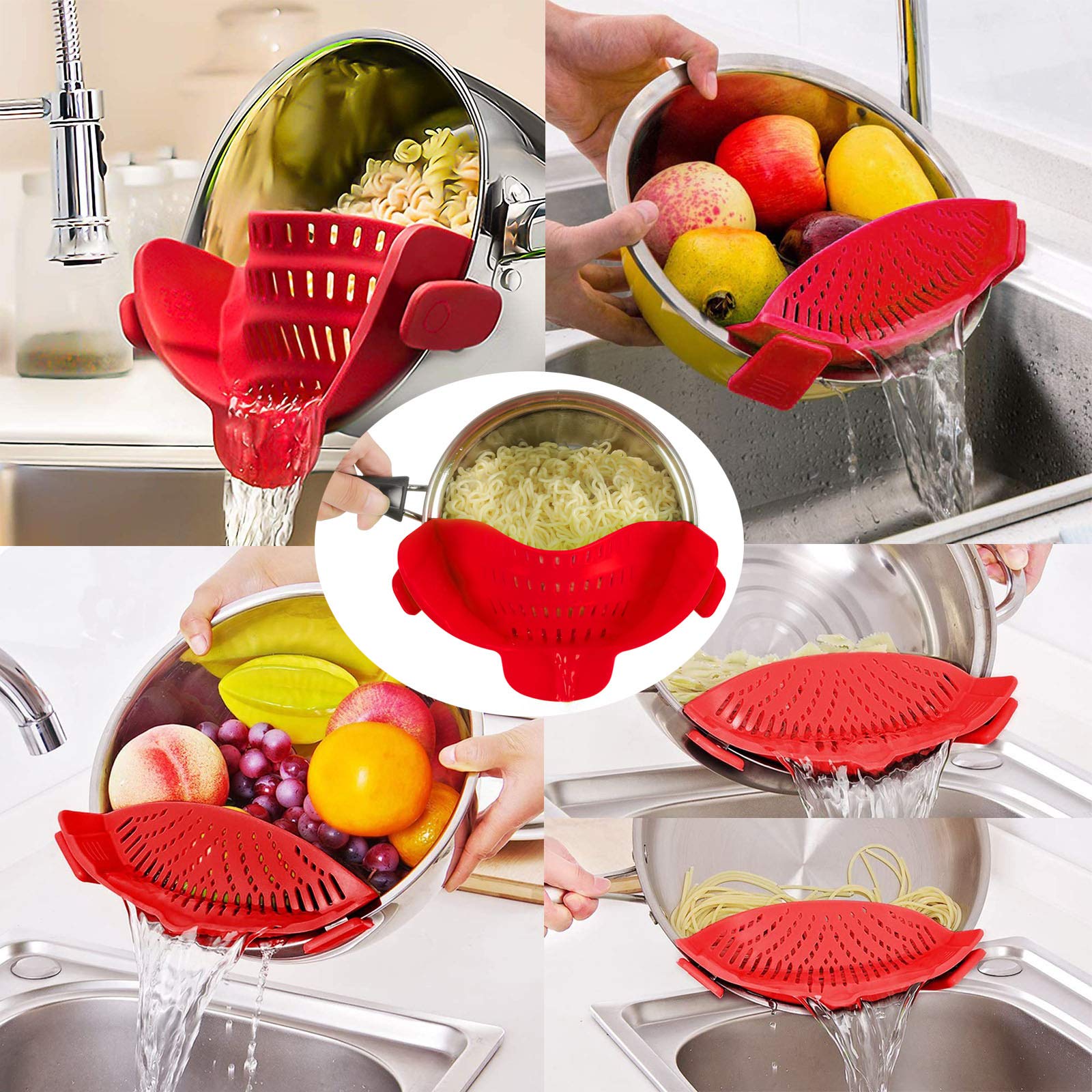 Passoire à Nouilles En Silicone à Clips - Universelle Pour Casseroles, Poêles Et Bols - Sans BPA, Lavable Au Lave-vaisselle - 10
