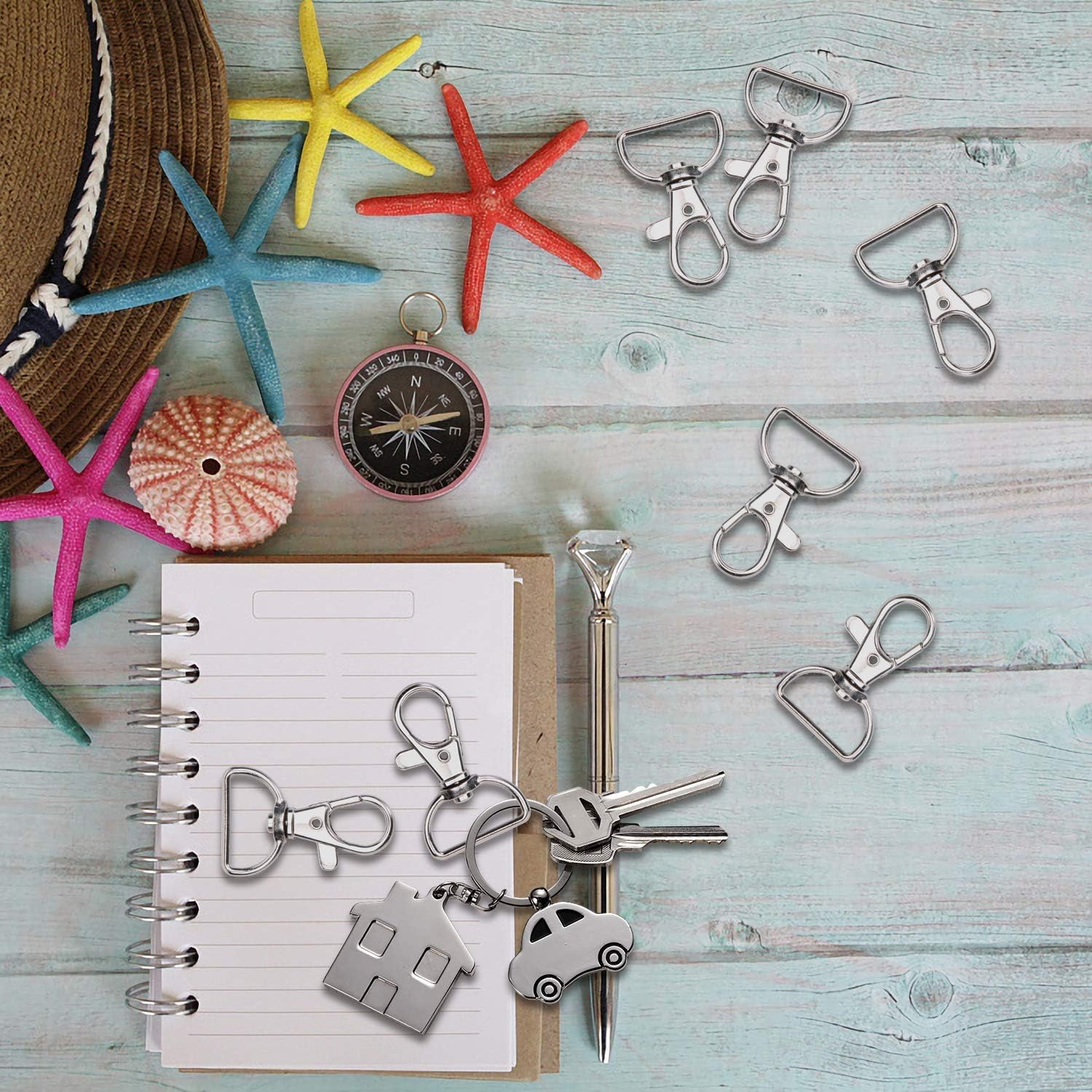 Produktbild von 30 Stück Drehbare Karabinerverschlüsse, D-Ringe Schlüsselanhänger Drehverschlüsse, Karabinerhaken Schlüsselketten Clip, Karabinerhaken DIY Handgemachtes Für Schlüsselbund, Schlüsselband