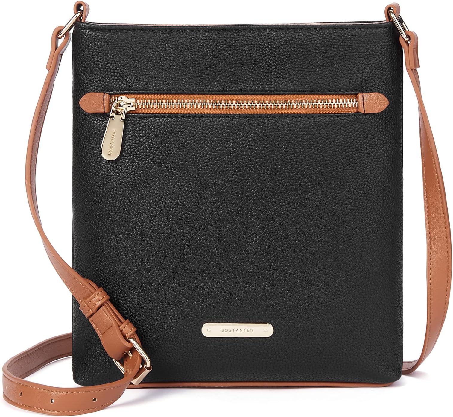 BOSTANTEN Crossbody Bags for Women Leather Zipper Pocket Crossbody Shoulder Purses Medium Size, B-01-black Pebble, Small, Crossbody Purses for Women