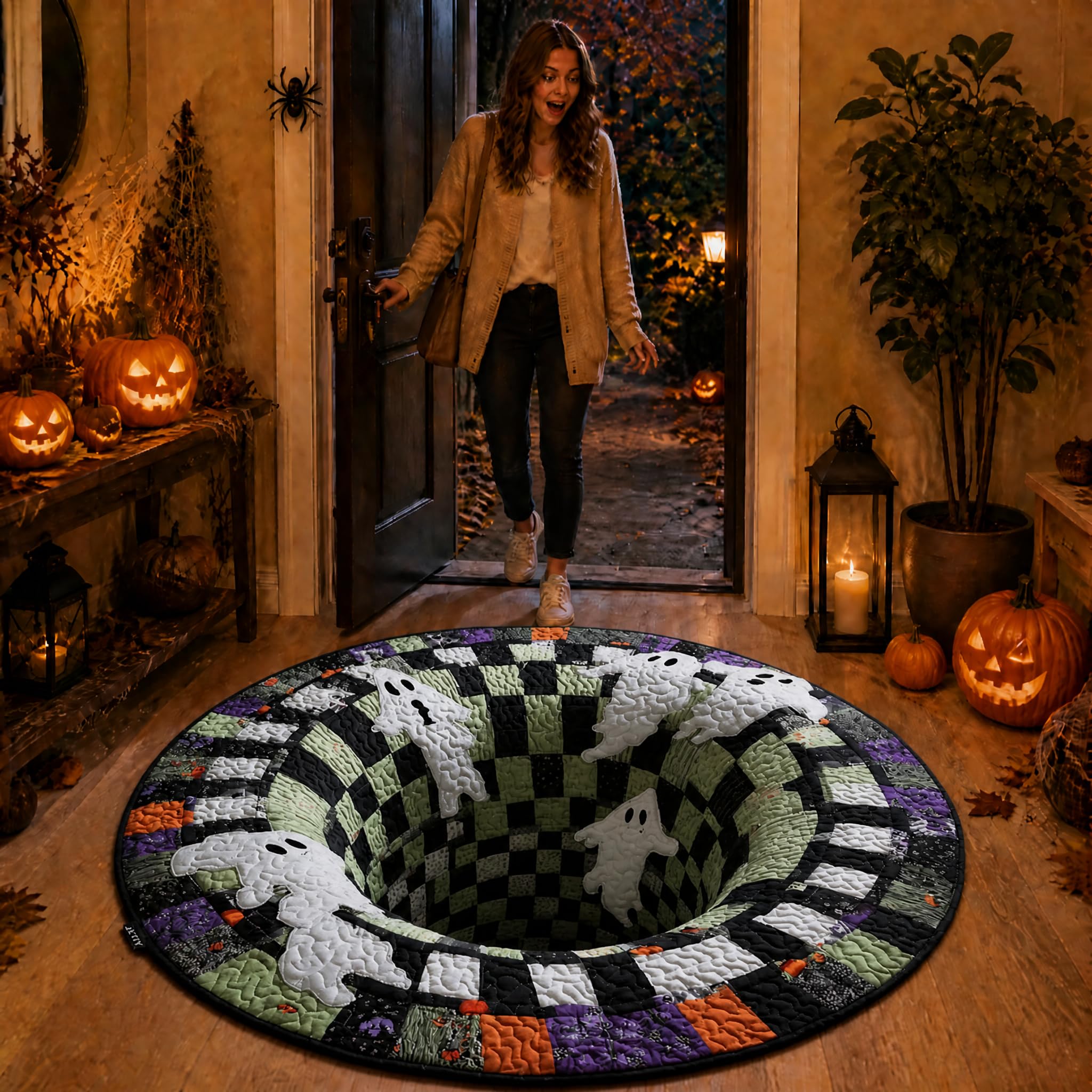 CBMZHF Halloween 3D Rug, 3DOptical Illusion Skeleton Abyss Round Area Rug, Spooky Indoor Floor Mat for Living Room Bedroom Entryway and Halloween Party Decor (80 * 80cm) (Rug-5)