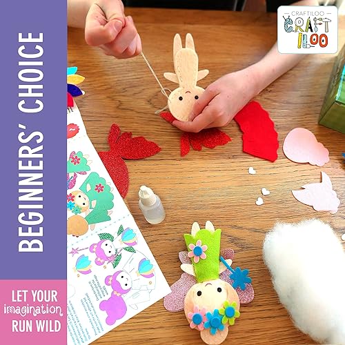 Vista 6 de Kits de costura de hadas para niñas pequeñas, 5 proyectos fáciles para niños, manualidades para niños, haz tu propia almohada de fieltro, kit