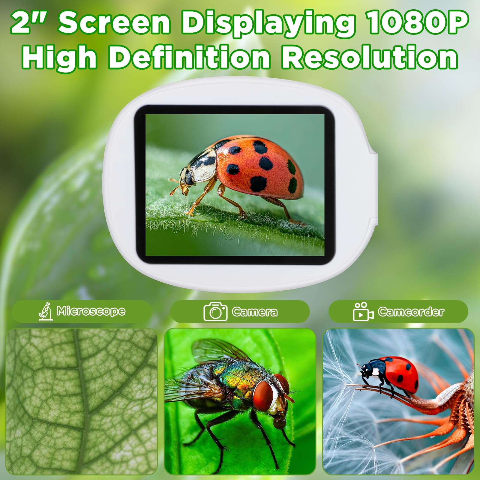 Mikroskop für Kinder mit 100–1600-fachem Zoom und LED, 3-in-1-Handmikroskop für Kinder, digitales Kindermikroskop mit 1080P DV-Kamera, kompatibel mit Mac OS und Windows, wissenschaftliches