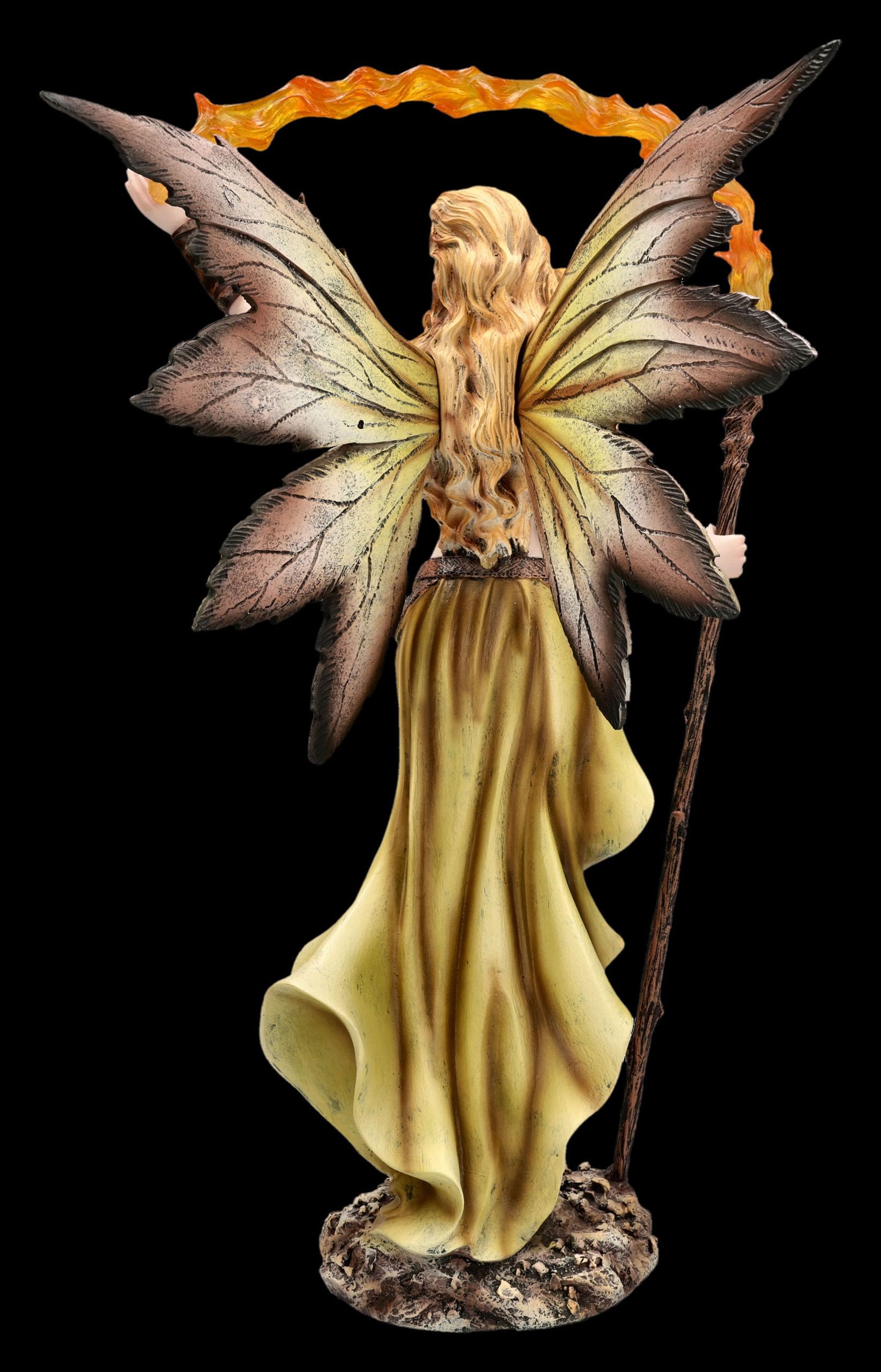 Figuren Shop GmbH Elfenfigur Waldelfe mit Feuerstab – handbemalte Fantasy-Deko (36,5 cm) – Tales of Aurelion Collection – Magische Geschenkidee für Jahreszeitenfreunde & Fantasy-Fans