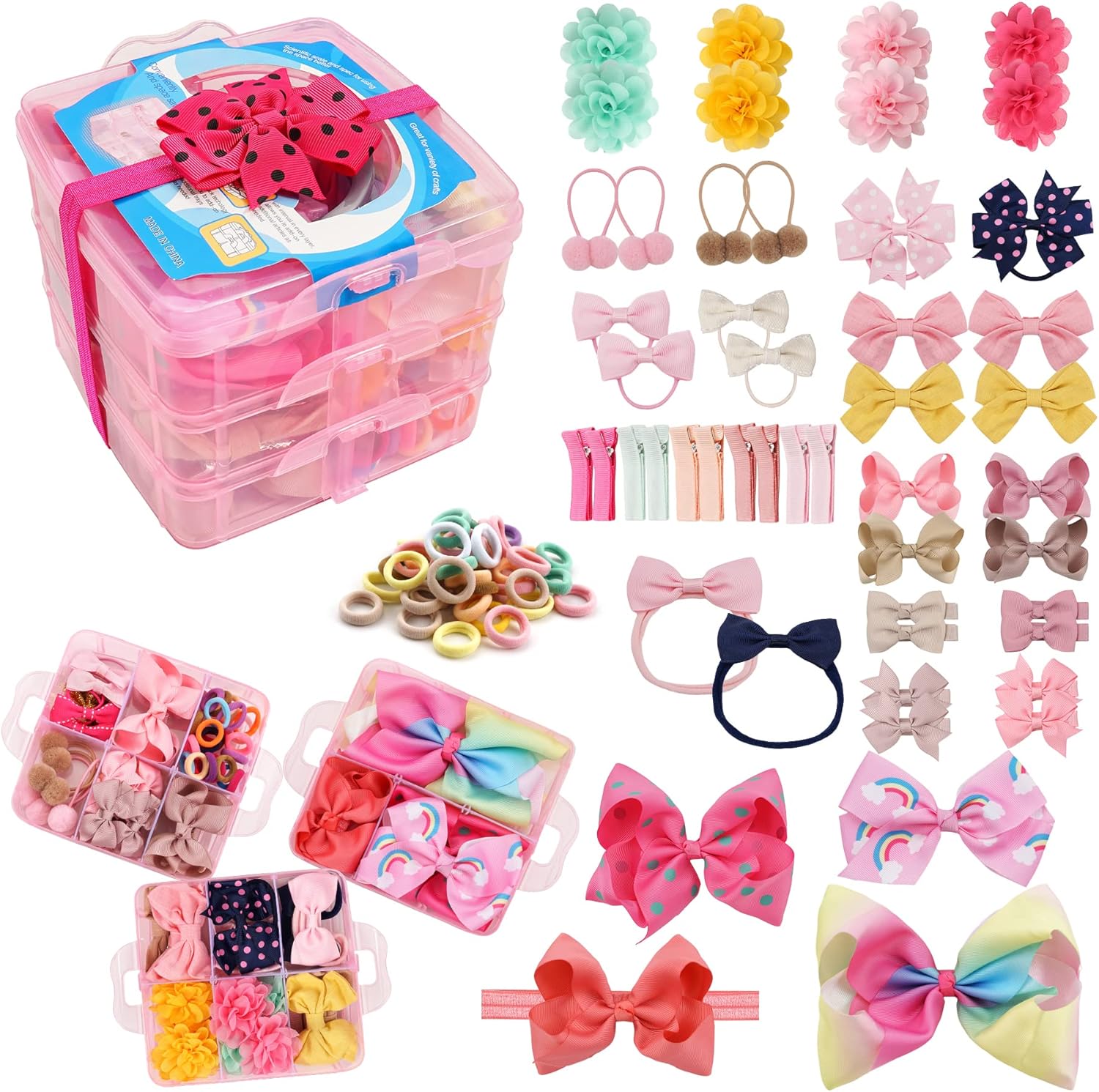 JOYOYO 3 Layer Girls Hair Accessories Gift Box with Lot of Hair Clips