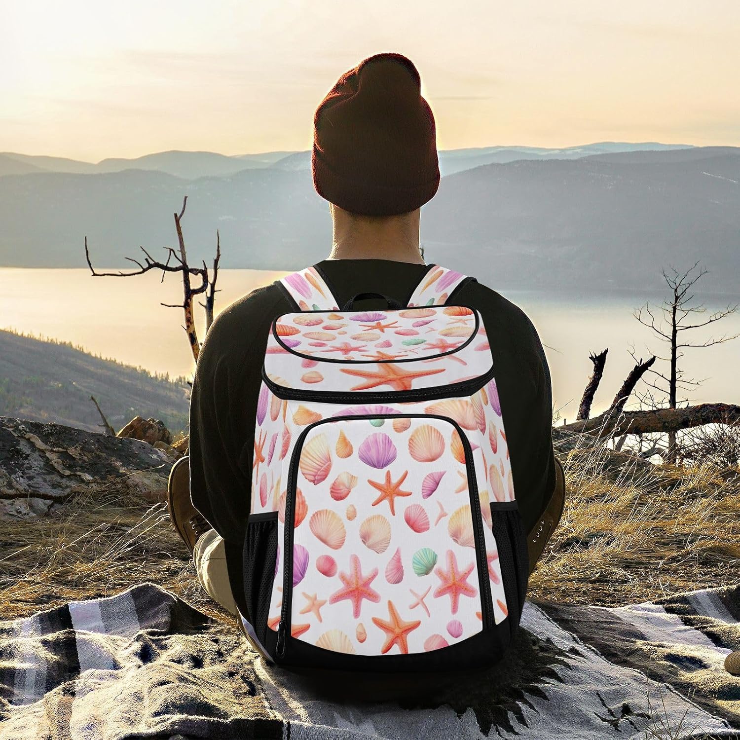 Starfish Shell Cooler Backpack 36 Cans Leakproof Waterproof Backpack Cooler Bag Beach Accessories Travel Camping Fishing Backpack for Women Men