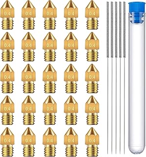 MEYHLEEYA 0.4MM MK8 Ender 3 Nozzles 25 pcs 3D Printer Brass Nozzles Extruder for Makerbot Creality CR-10 with 5 Needles and Metal Storage Box, Gold (Nozzles_04)
