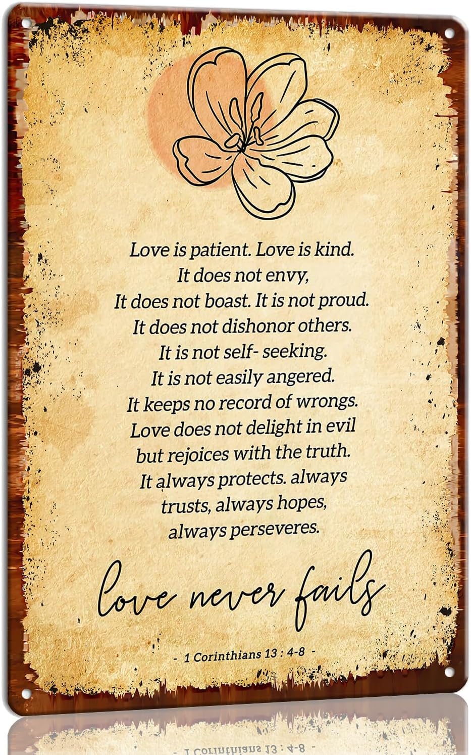 Love Is Patient Kind Never Fails Metal Tin Sign Christian Bible Verses Wall Decor Scripture Art Poster Office Artwork Wedding 8 X 12 Inch