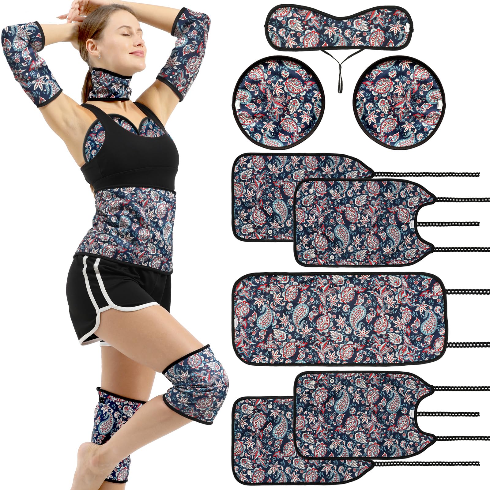 KANAV 8 Piece Castor Oil Pack Wrap Set, 100% Organic Cotton Lined Reusable Castor Oil Compress Packs for Liver Detox Insomnia Constipation and Inflammation, Organic Castor Oil Wrap for Womens Gifts