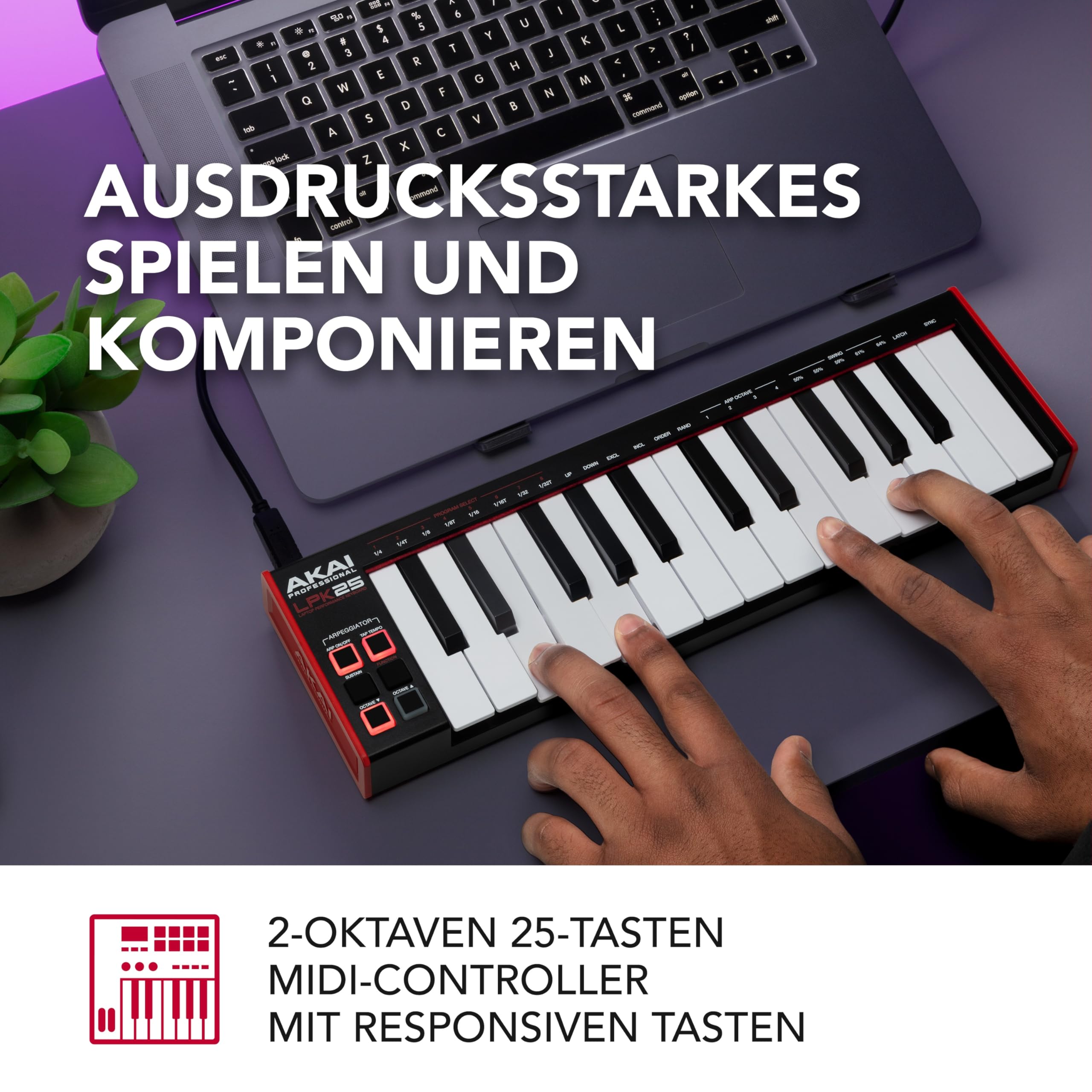 Akai Professional LPK25 - USB MIDI Keyboard Controller mit 25 Responsiven Synth-Tasten für Mac und PC, Arpeggiator und Musikproduktionssoftware