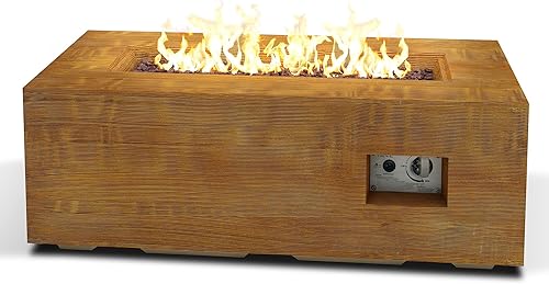 Kante Mesa rectangular de hormigón de 42 pulgadas, 50000 BTU para fogatas de propano para exteriores, hoguera sin moho y fogatas al aire libre,