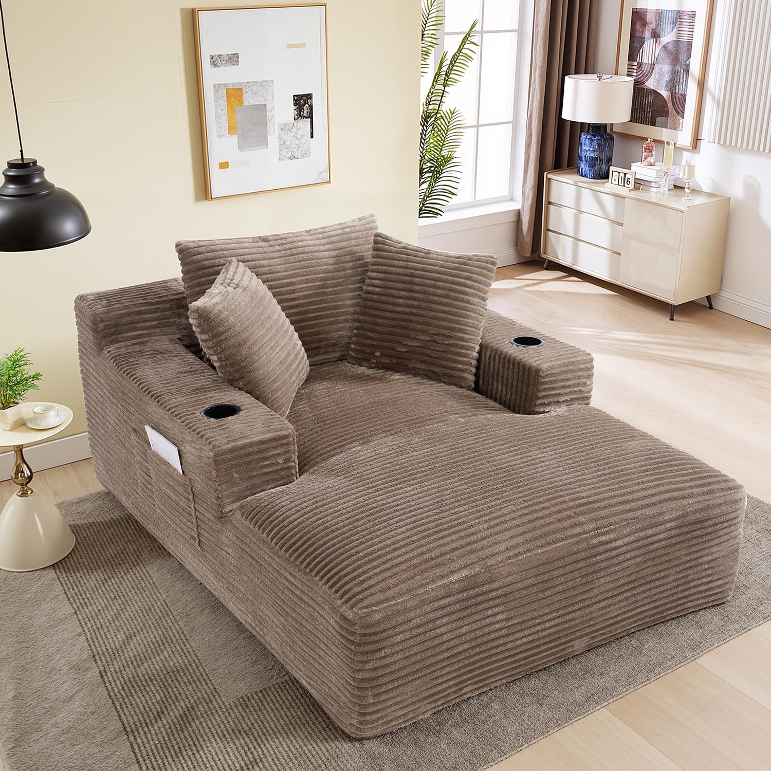 BEQAI 68 inch Chaise Lounge Chair Camel