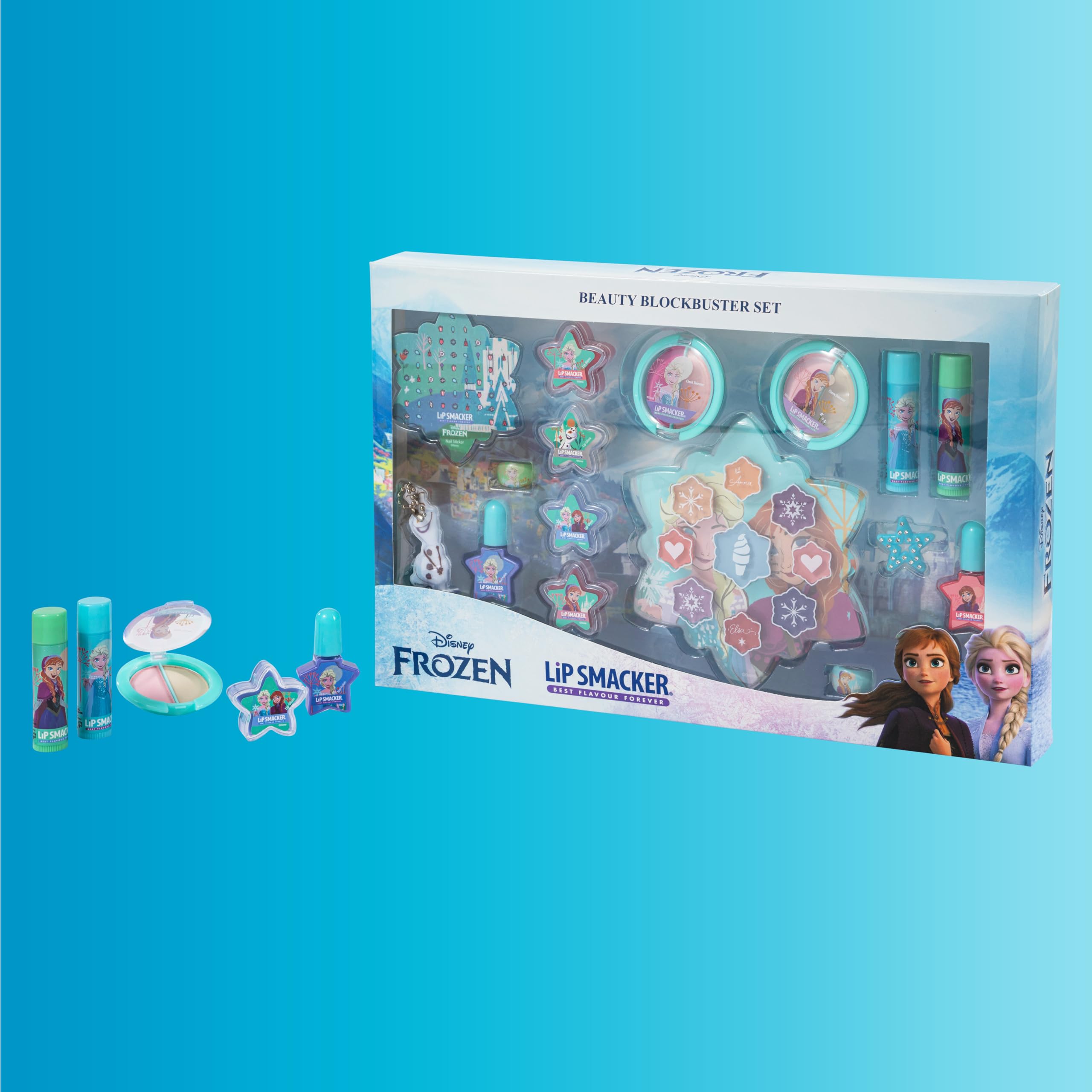 Lip Smacker Frozen Blockbuster Set, Set Trucchi per Bambina, con Balsamo Per Labbra, Lucidalabbra, Ombretti e Smalti Per Unghie, Accessori Per Capelli e Trucco