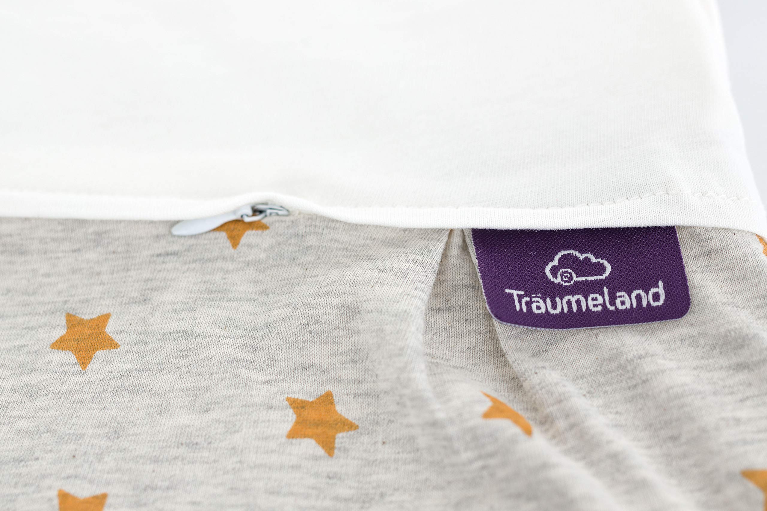 Träumeland S0103507 Ganzjahresschlafsack LIEBMICH mit doppelt regulierbarer Belüftung und Naturfaser Tencel, Design Sternentraum gelb, Größe 80/86, mehrfarbig