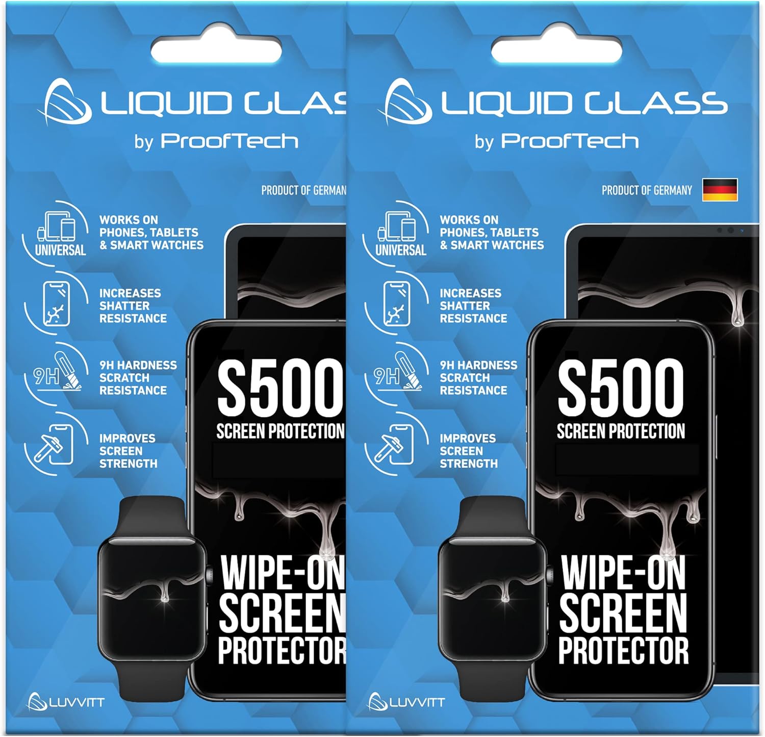 ProofTech 2 Pack Liquid Glass Screen Protector With $500 Screen Protection for All Smartphones Tablets and Watches - Universal Fit
