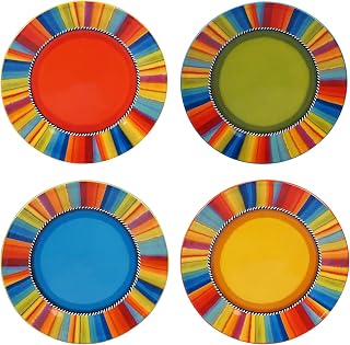 Certified International Sierra 11-Inch Dinner Plates Set of 4 - Vibrant Multicolor Fiesta Ceramic Tableware, Dishwasher & Microwave Safe