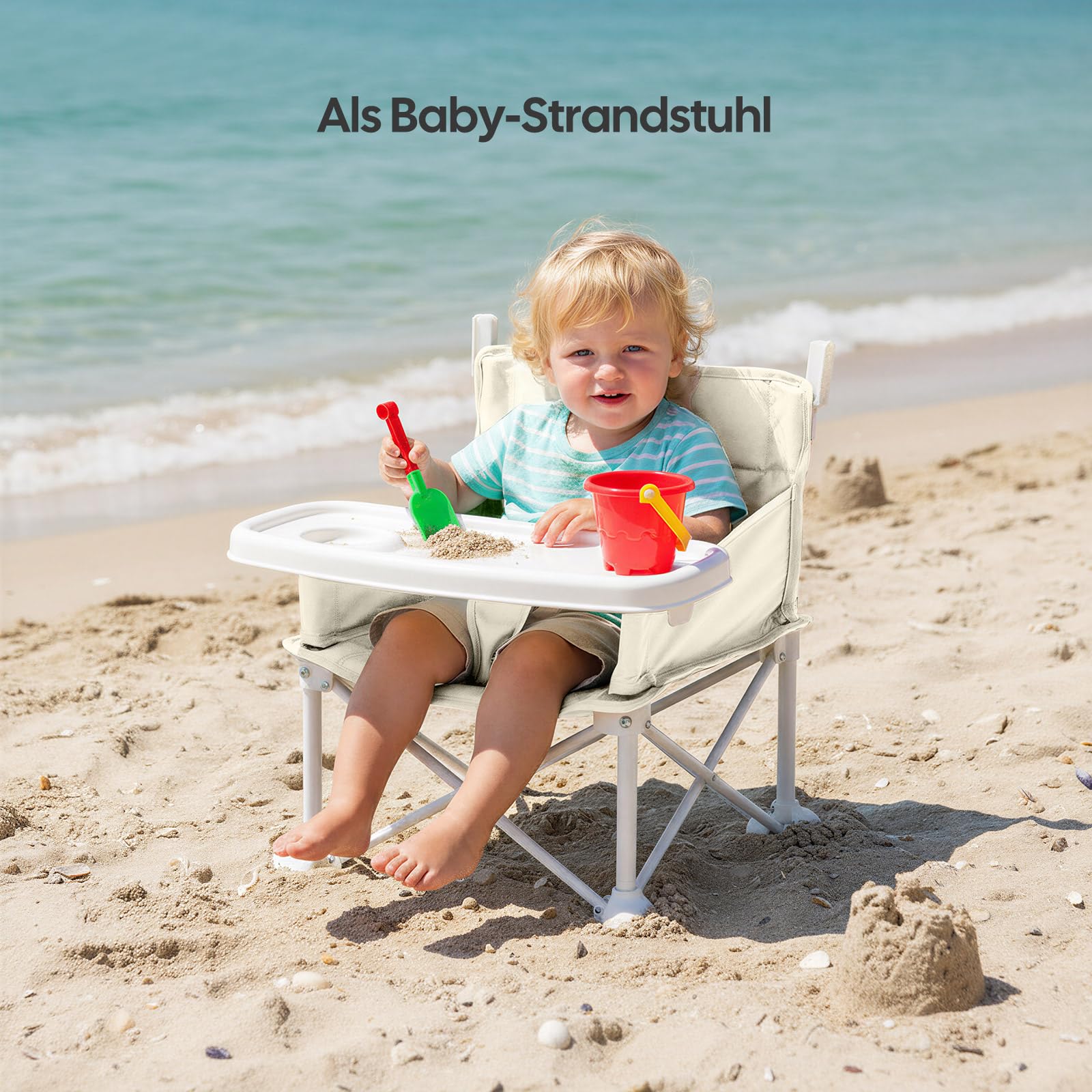 Cochildor 4-in-1 Tragbare Sitzerhöhung für Babys, Faltbarer Babysitz, Beige