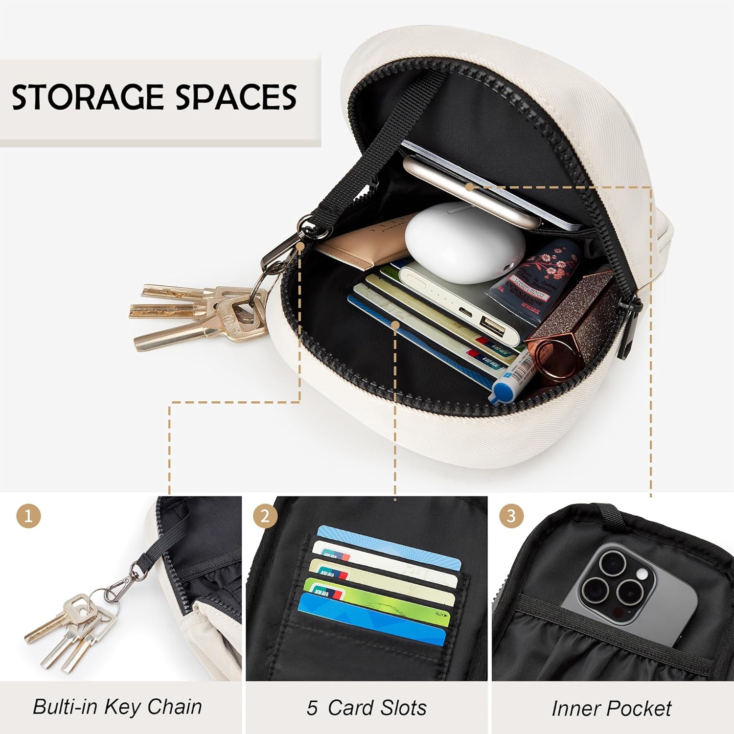 KALIDI Small Sling Bag Crossbody Purse for Women Men Multi Position Waist Fanny Pack with 2 Adjustable Strap, Beige - Image 5