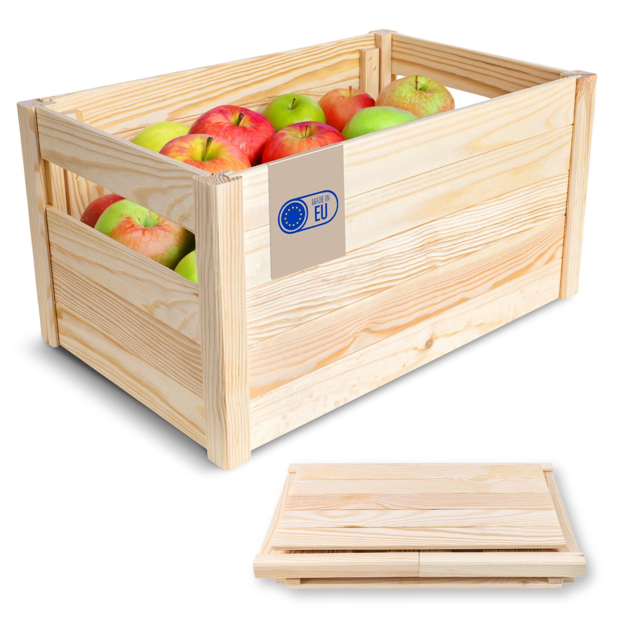 Creative Deco Caisse Pliante en Bois 46 x 29,​5 x 23,​5 cm | Montage Simple et sans Outil | Boîte de Conservation pour Fruits et Légumes | Rangement pour Cadeau, Jouets | Boite Décorative