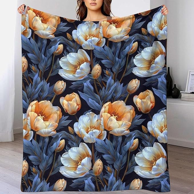 Floral Pattern Flannel 3D Print Floral Pattern Couch Blanket Soft