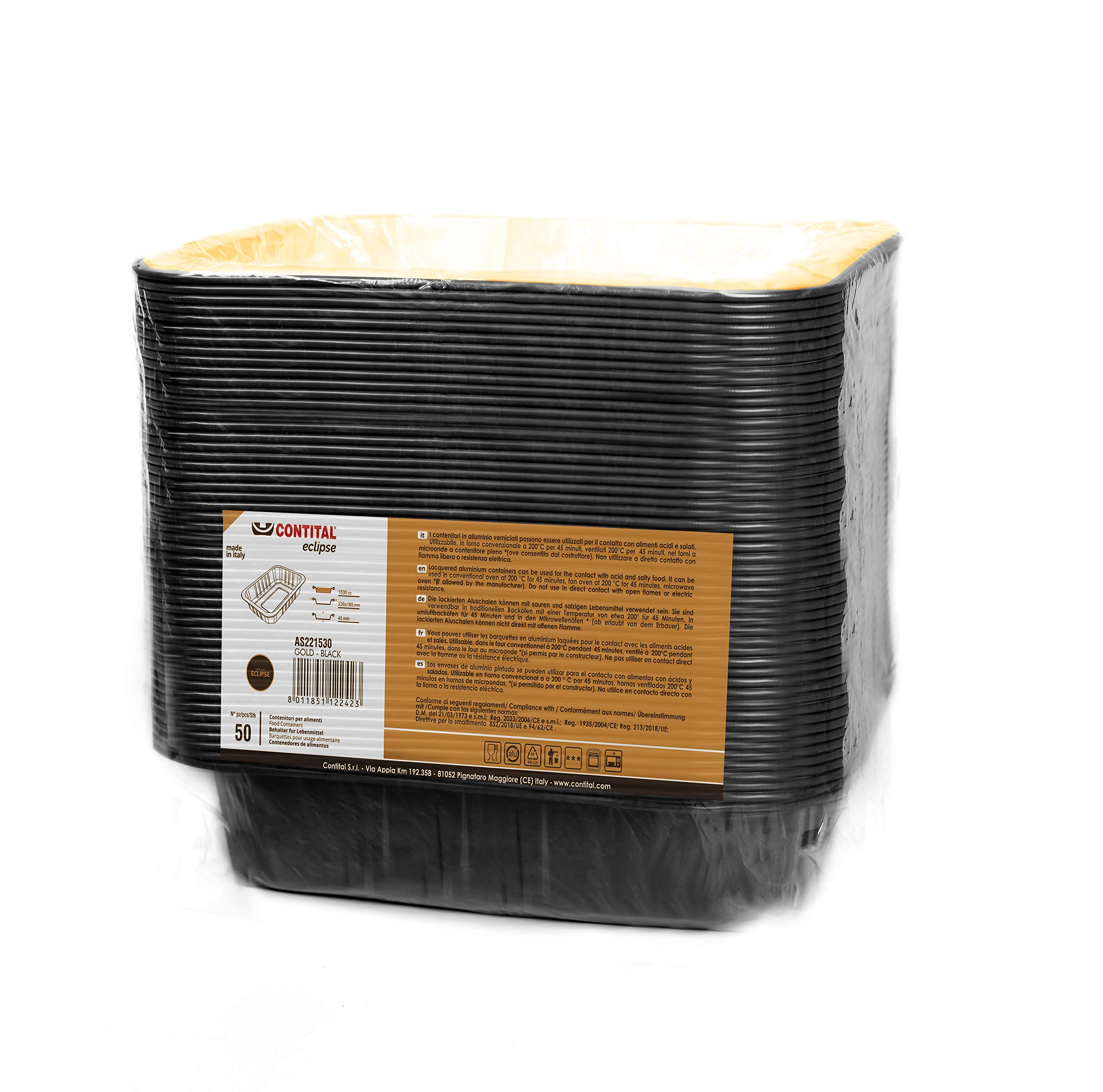 CONTITAL Eclipse AS221530 | Vaschette Alluminio Laccato 4 Porzioni Extra-Rigide | Contenitori Monouso di Qualità per Asporto, Microonde | Teglie Forno Usa e Getta | 50 Pezzi