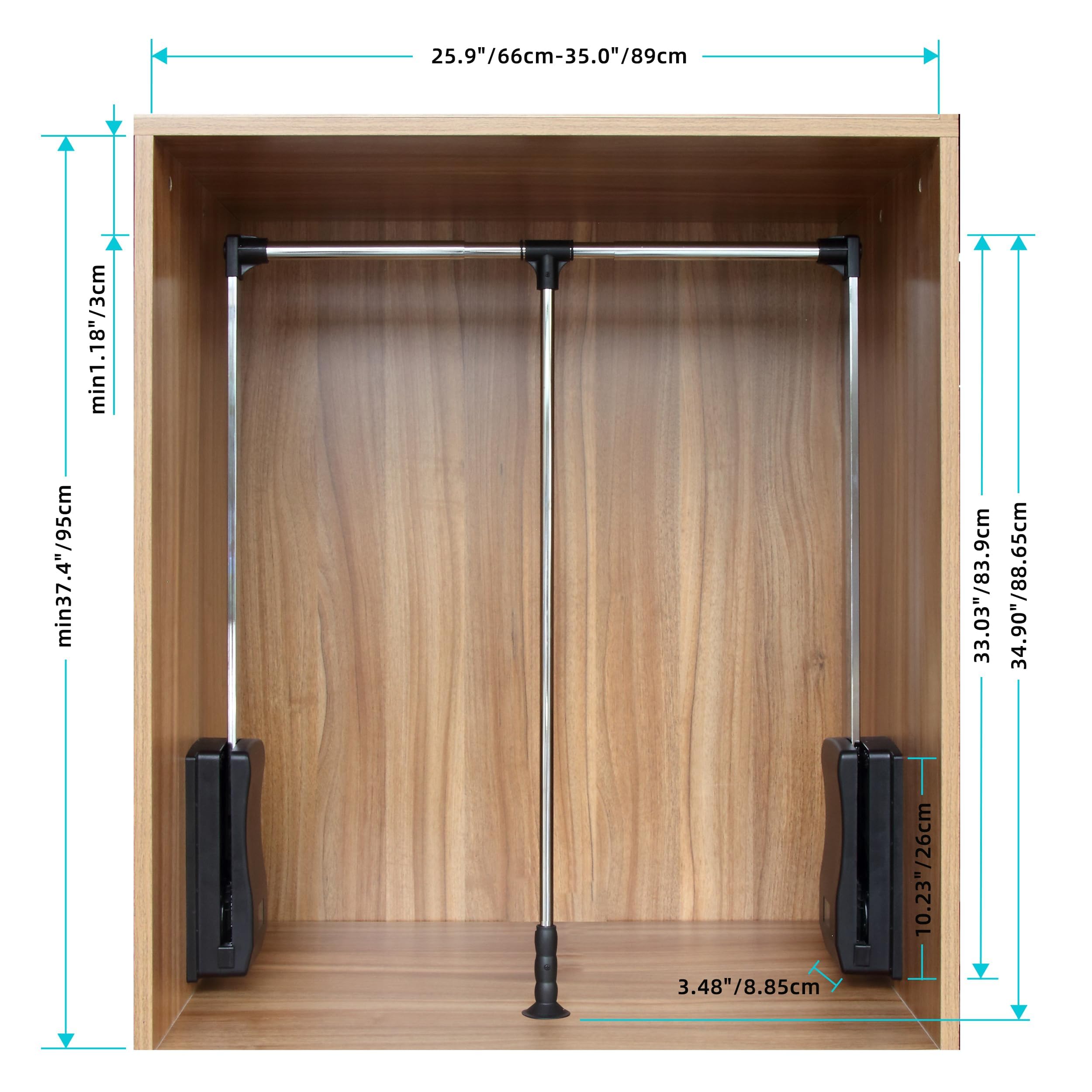 Kleiderlift für Schrank, Ausziehbarer Kleiderlift,Kleiderstange Schrank,Verchromt Aluminiumlegierung,Two-Way Buffering Side,für hohe Kleiderschränke (66-89cm)