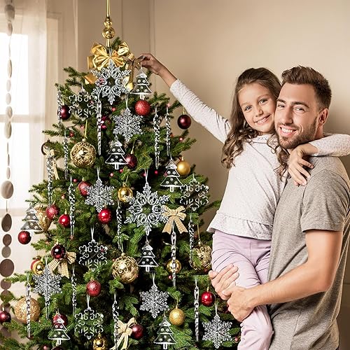 Miniatura 3 de 24 adornos de cristal para árbol de Navidad, decoraciones colgantes de copos de nieve acrílicos y adornos de carámbano con colgantes de gota para