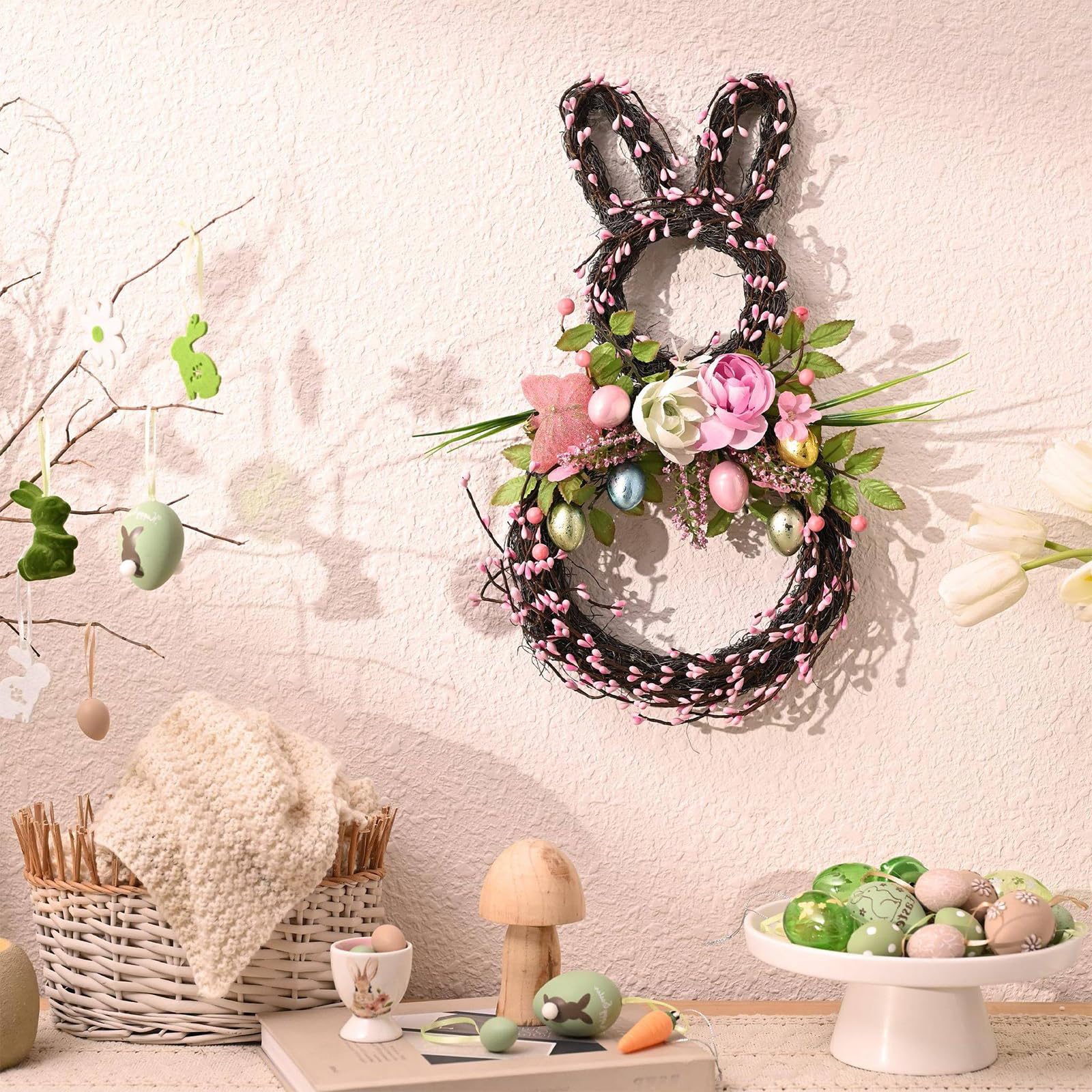Ghirlanda pasquale in tessuto per porta, parete, finestra, ornamento da appendere ghirlanda di fiori per feste, compleanni, ghirlanda pasquale
