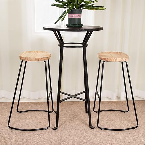 Miniatura 8 de HeuGah Taburetes de bar de madera maciza, juego de 2, taburetes de bar de 30 pulgadas de altura de barra con patas de metal, taburete de bar rústico