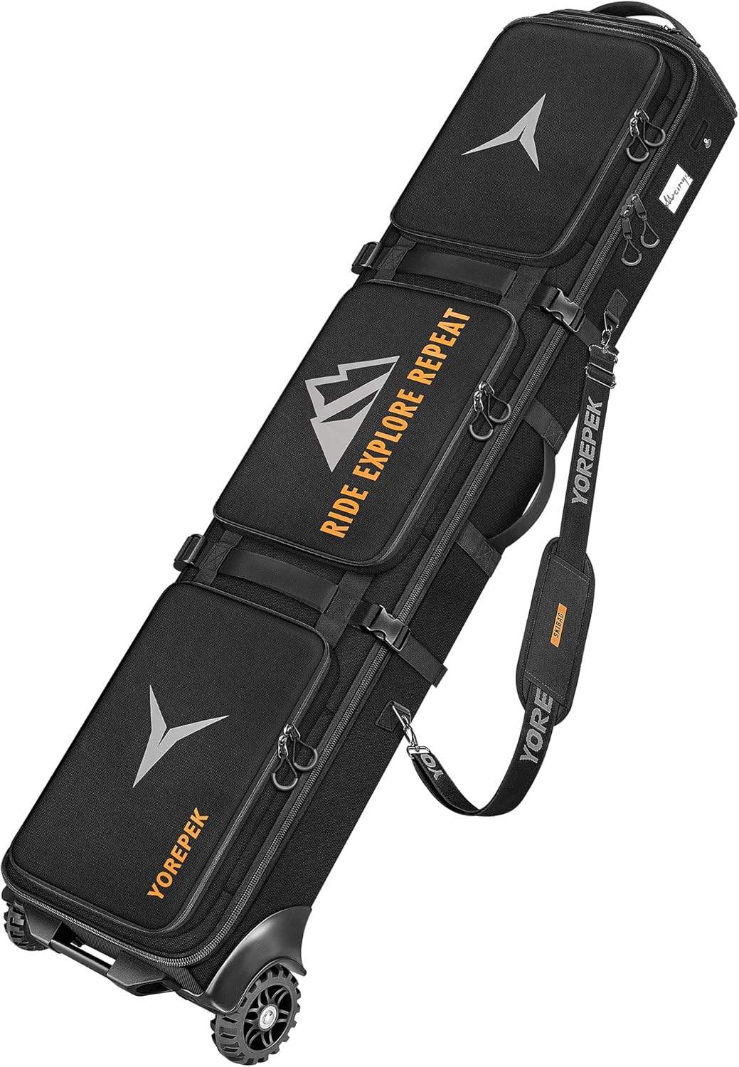 YOREPEK Ski & Snowboard Bag with Wheels, Upgraded All-Terrain Large Wheels, Extendable 160–175cm Water Resistant Padded Ski Bags for Air Travel with Backpack & Shoulder Strap, Mini Pocket for AirTag Black