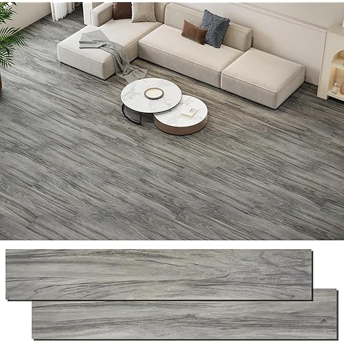 INMOZATA Peel and Stick Floor Tile Vinyl Flooring, Waterproof Wood Plank Flooring 36-Pack 54 Sq.Ft Wood Grain Self Adhesive Peel and Stick Flooring for Bedroom, Living Room, Kitchen, RV(Grayish)
