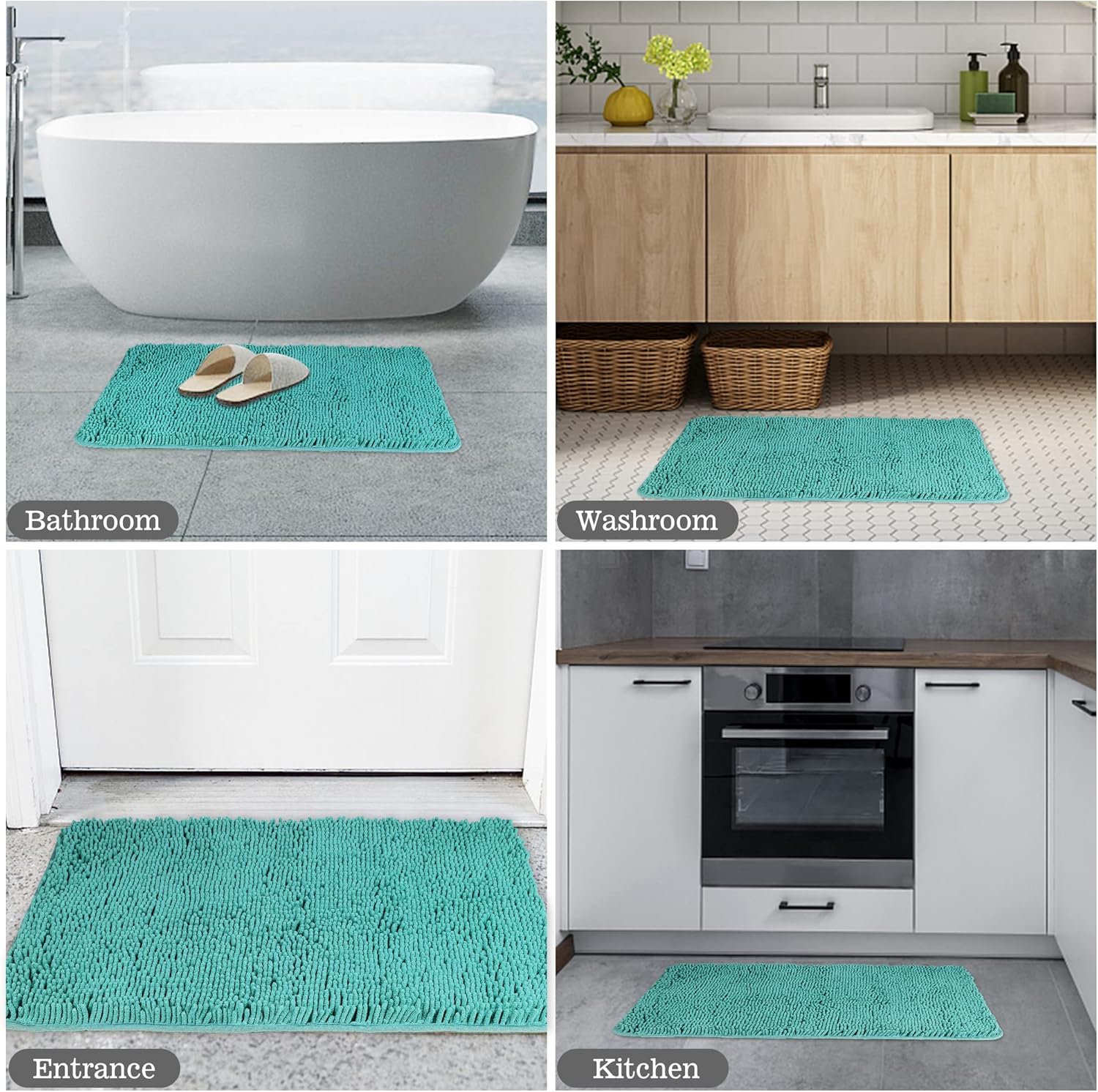 Yeaban Teal Bathroom Rugs – Thick Chenille Bath Mats | Absorbent and Washable Bath Rug Non-Slip, Plush and Soft Rugs for Bathroom, Kitchen, Shower, Sink - 17" x 24" - Image 6