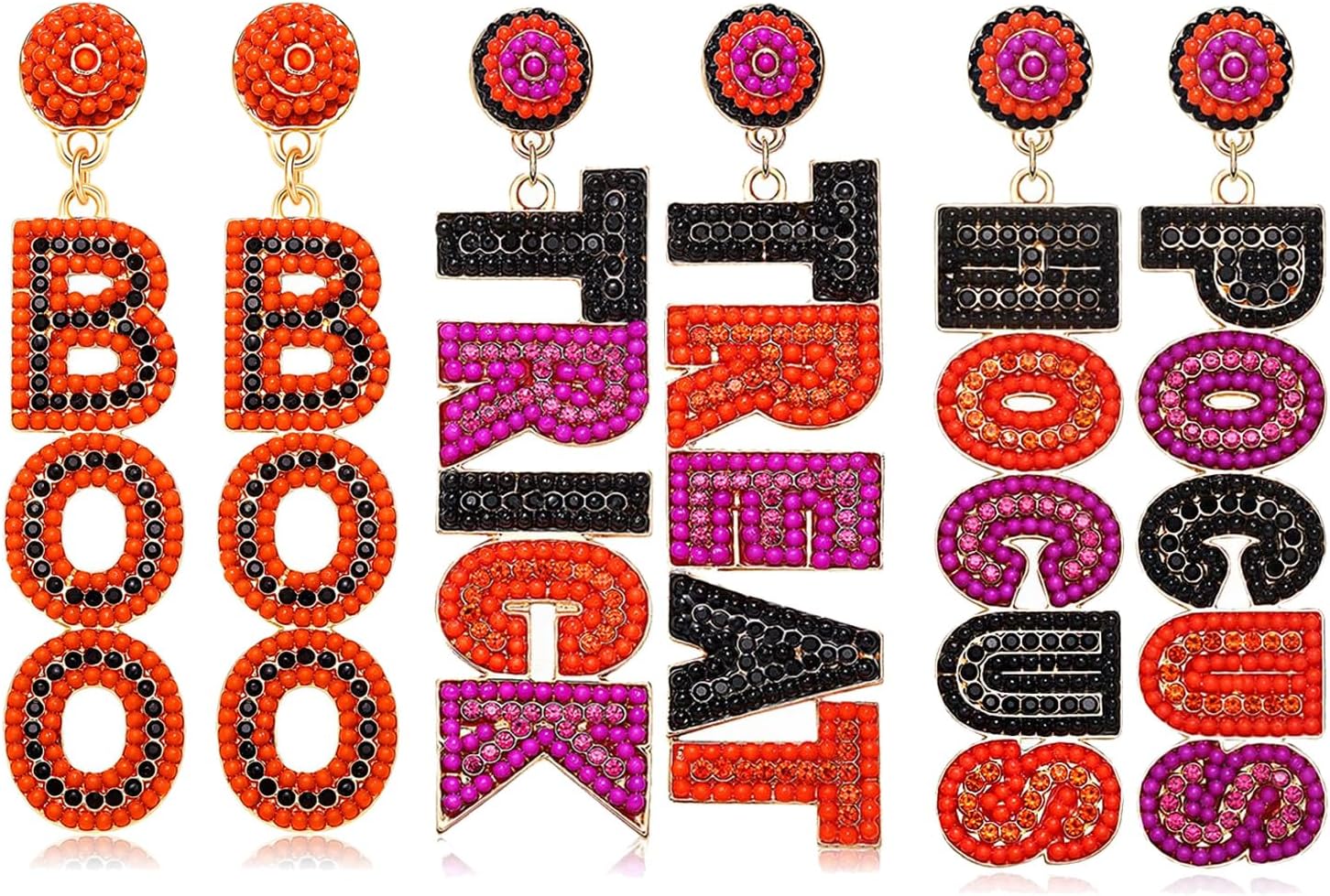 Halloween Earrings Set for Women Beaded Boo Ghost Pumpkin Earrings Cute Candy Corn Drop Dangle Earrings Halloween Jewelry Gifts Costume Party Accessory