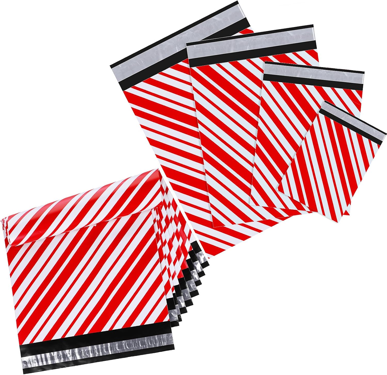 Outus 120 Pieces Poly Mailer Envelope Christmas Shipping Gift Bags Self Adhesive Clasp Envelope Self Adhesive Tear Proof Mailing Envelopes, 8x12in, 10x14in, 13x18in, 15x20in(Red White,Strip)