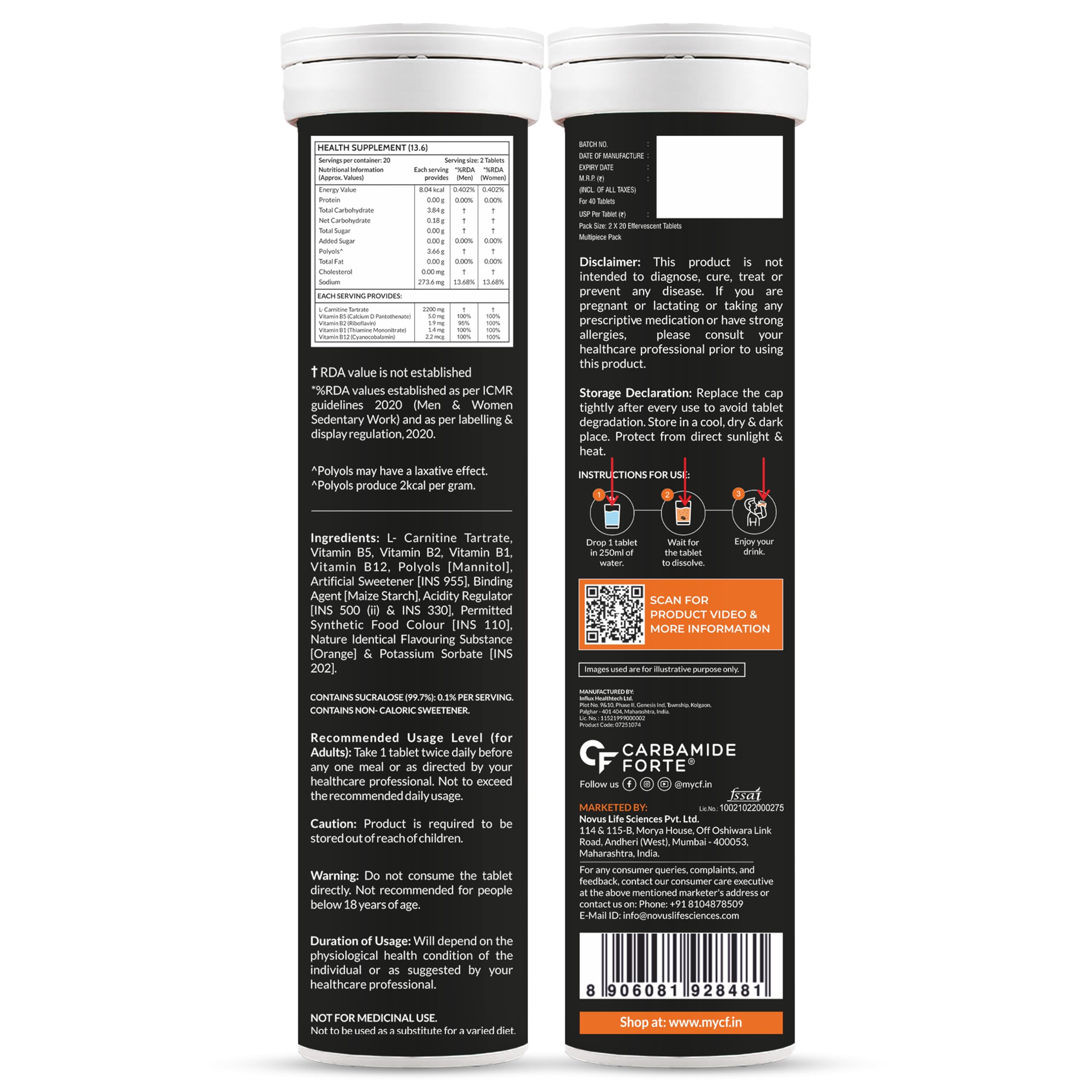 Carbamide Forte L Carnitine Effervescent 2200mg | L Carnitine Tablets with B-Complex Vitamins | LCarnitine to support Fat Metabolism & Energy Support | Orange Flavour | 40 Effervescent Tablets — Amazon image 11
