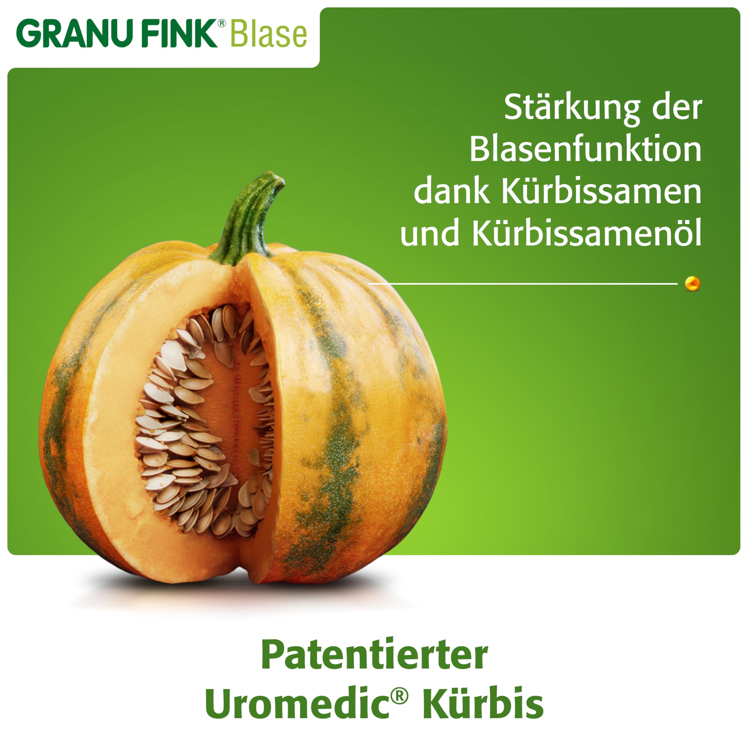 GRANU FINK Blase – Pflanzliche Kürbissamen-Kapseln zur Stärkung der Blasenfunktion bei Blasenschwäche – Hergestellt in Deutschland – Für Männer und Frauen – 100 Hartkapseln