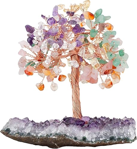 Miniatura 2 de Nupuyai Árbol de dinero de cristal natural envuelto en base de cristal de racimo de amatista, figuras de árbol de la vida curativas del árbol de la
