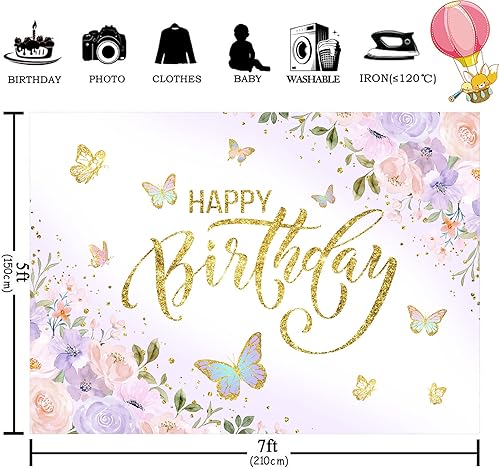 Miniatura 5 de Homewelle Fondo floral de mariposa para mujeres y niñas, 7 pulgadas de ancho x 5 pulgadas de alto, tela de poliéster, color rubor, melocotón, lila,