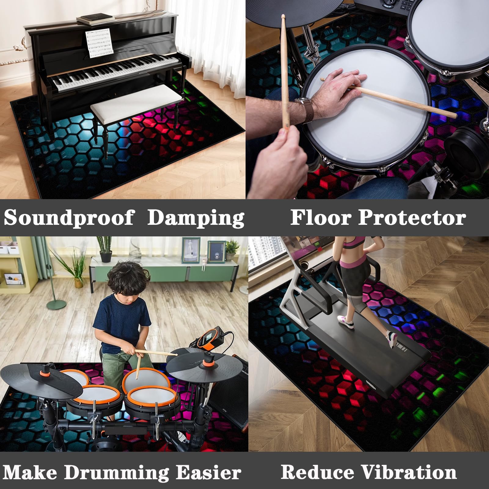 140 x 120 cm Trommel Teppiche Drum Teppich | Schallschutz Teppichmatte | Drum Rug rutschfeste Drum Matte für Akustik Schlagzeug Drum Kits Bass Drum Elektronisch Snare Klavier Musikinstrumente Teppich
