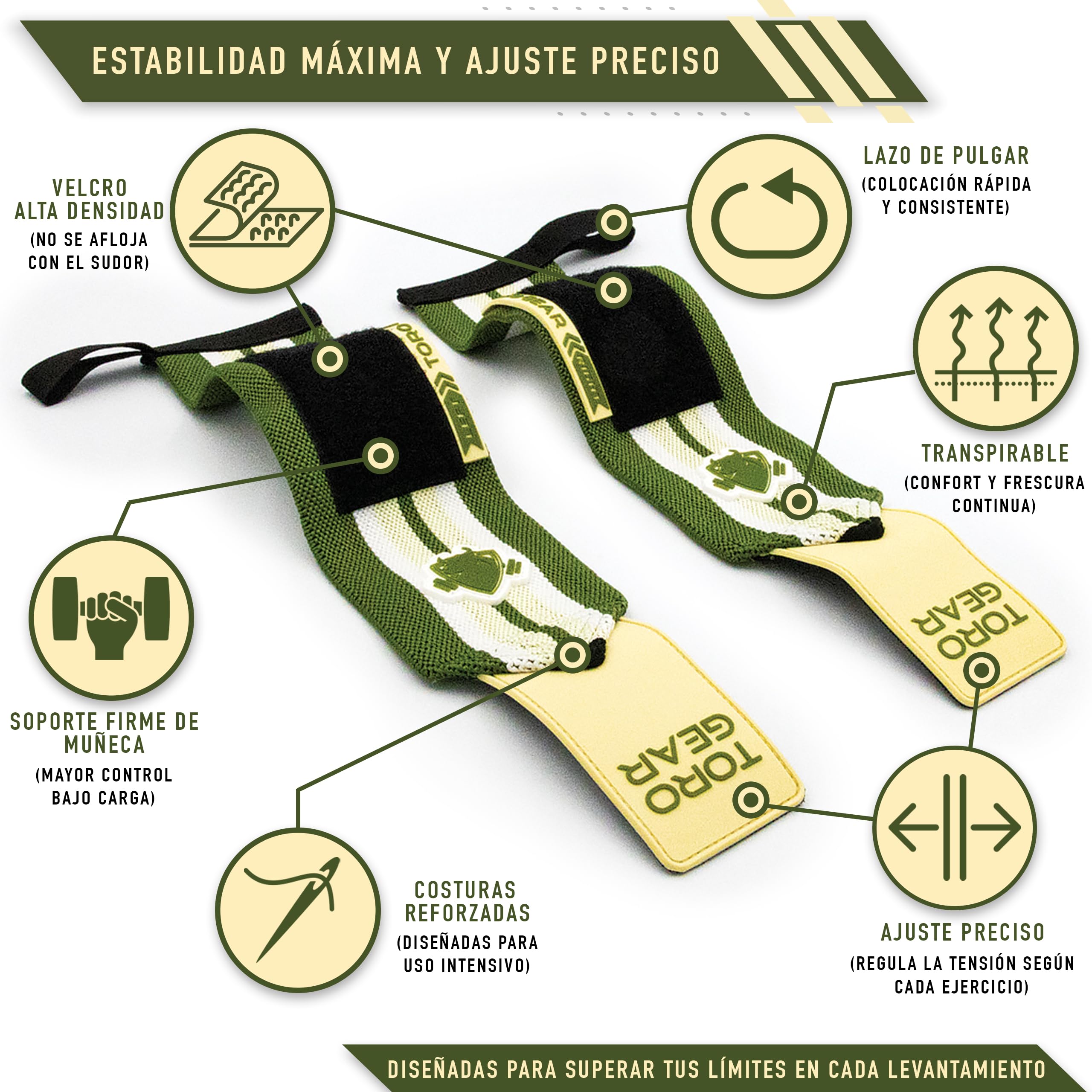Muñequeras CrossFit y Halterofilia – Titan Ultra Lift – Soporte Profesional para Levantamientos Pesados – Velcro Ultrafuerte – Talla M 30 cm o L 45 cm