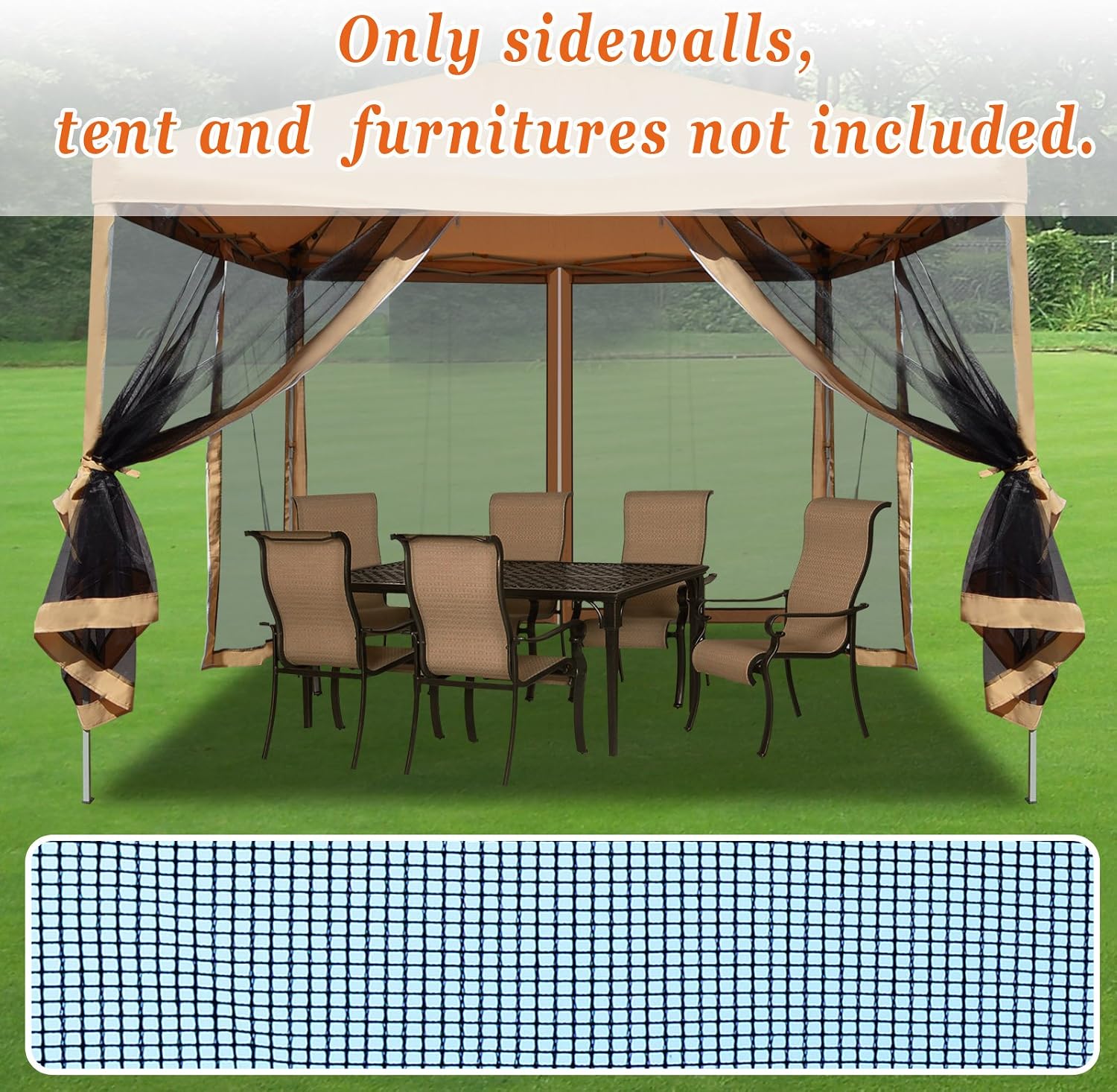 10' x 10' Replacement Mosquito Netting Mesh Sidewalls for Gazebo (Beige)