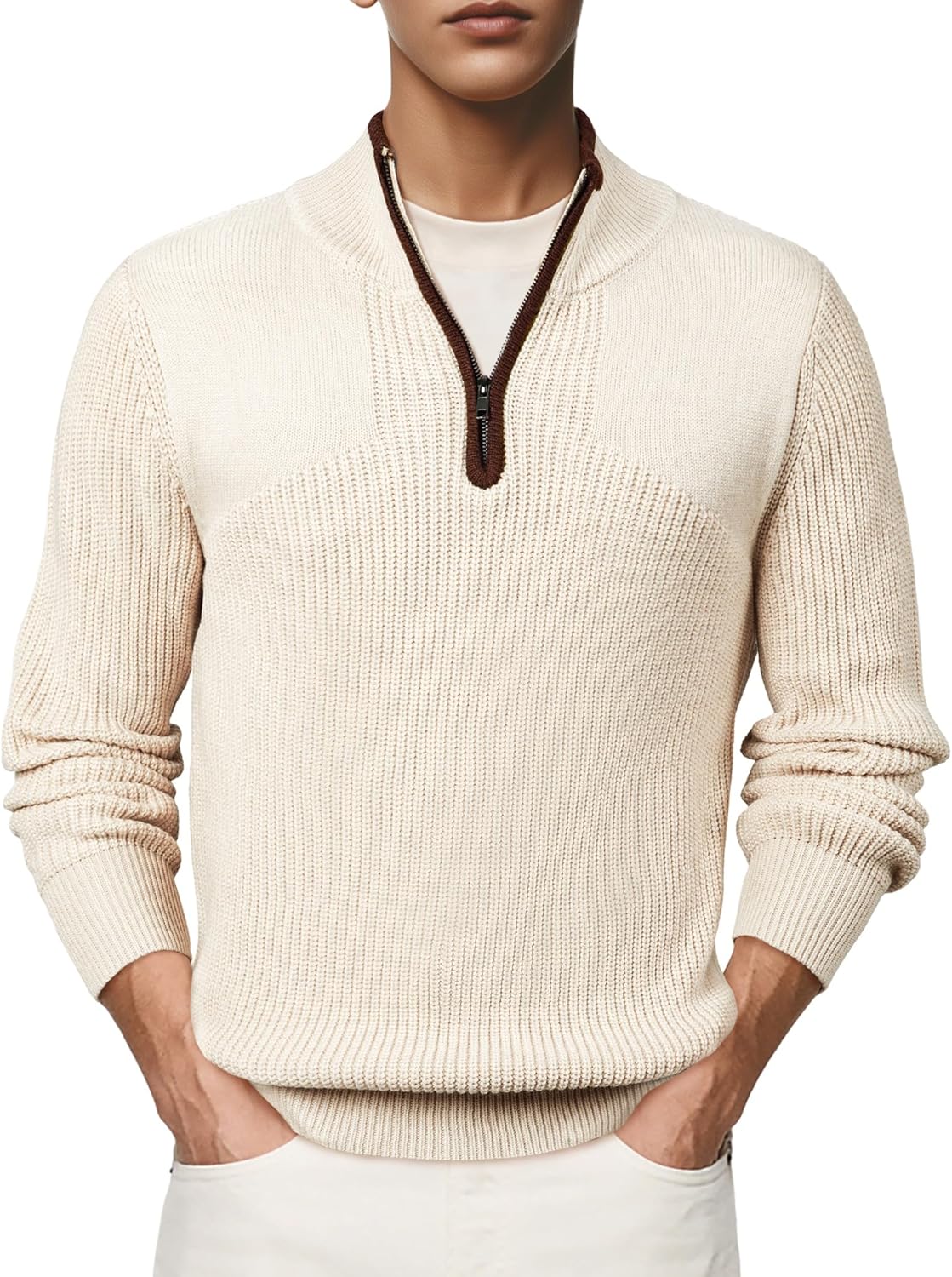 JMIERR Mens Quarter Zip Sweater Lightweight Mock Neck...