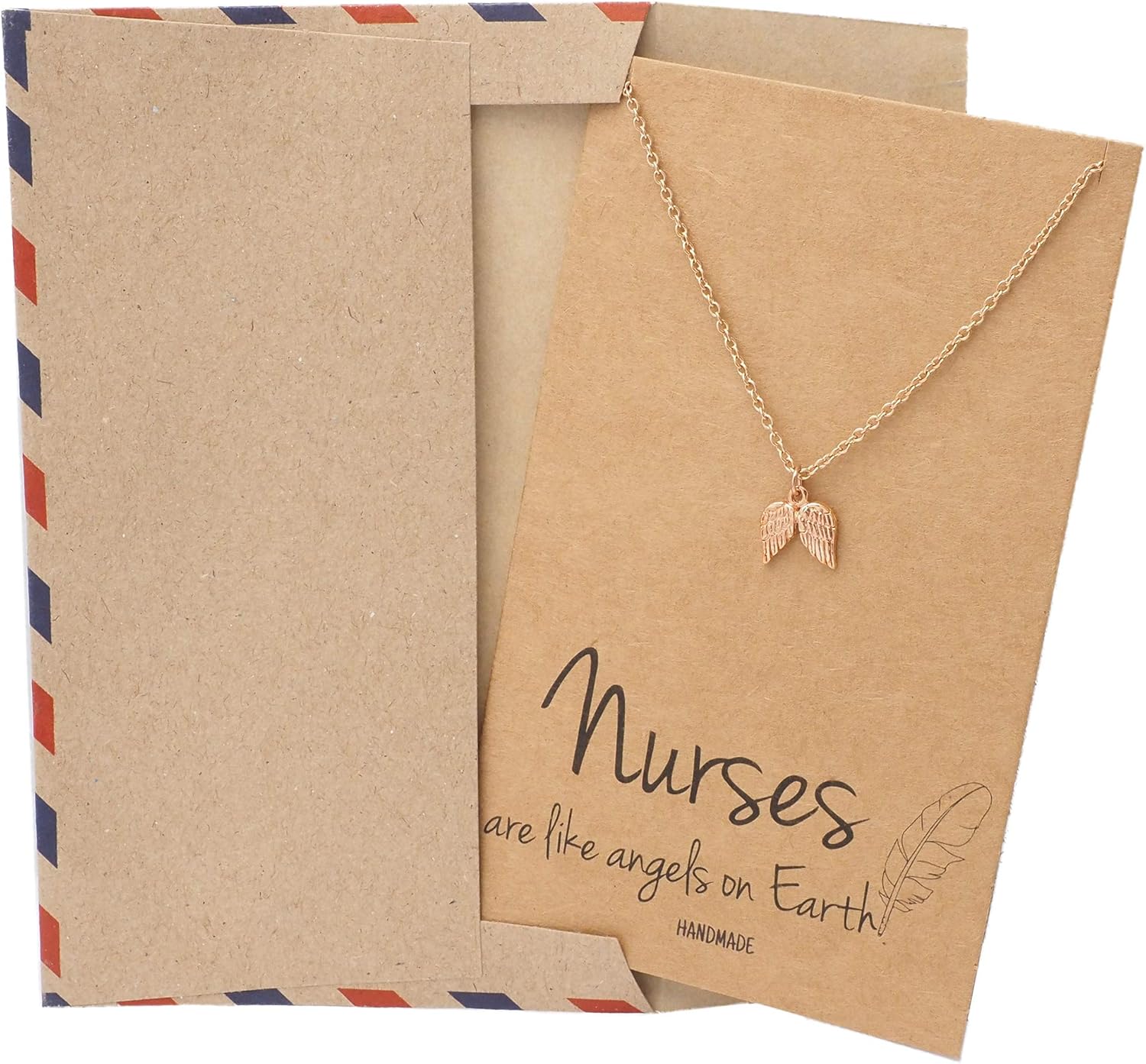 quan jewelry Nurse Gifts for Women Angel Wings Pendant Necklace, ideal Graduation Gifts for Her with Greeting Card, Rose Gold-Tone