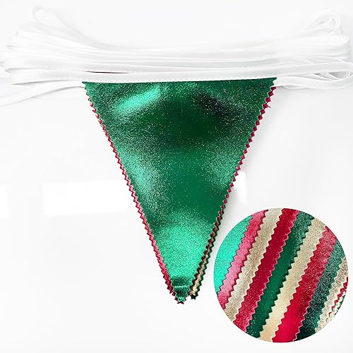 Miniatura 3 de Decoraciones de fiesta de Navidad, banderines triangulares, banderines de banderines de tela metálica, rojo, verde, dorado, guirnalda de banderines