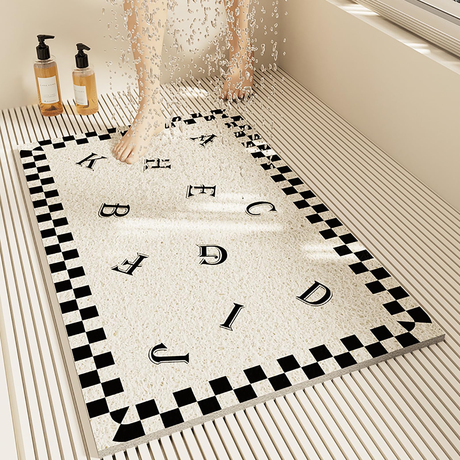 Generico Tappeti Bagno PVC Ad Anello Spessi,Antiscivolo Design Minimalista Stampati,M,80x120cm(31x47inch) | drenabile, asciugatura rapida