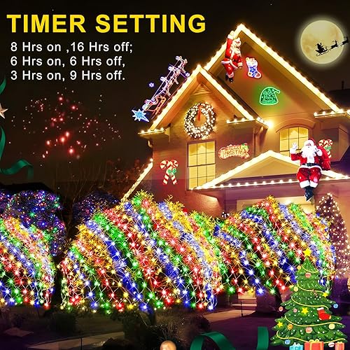 Miniatura 4 de KNONEW Paquete de 2 360 luces LED de red de Navidad de 13 pies x 6.6 pies, luz de malla para exteriores, conectable, impermeable, 8 modos y