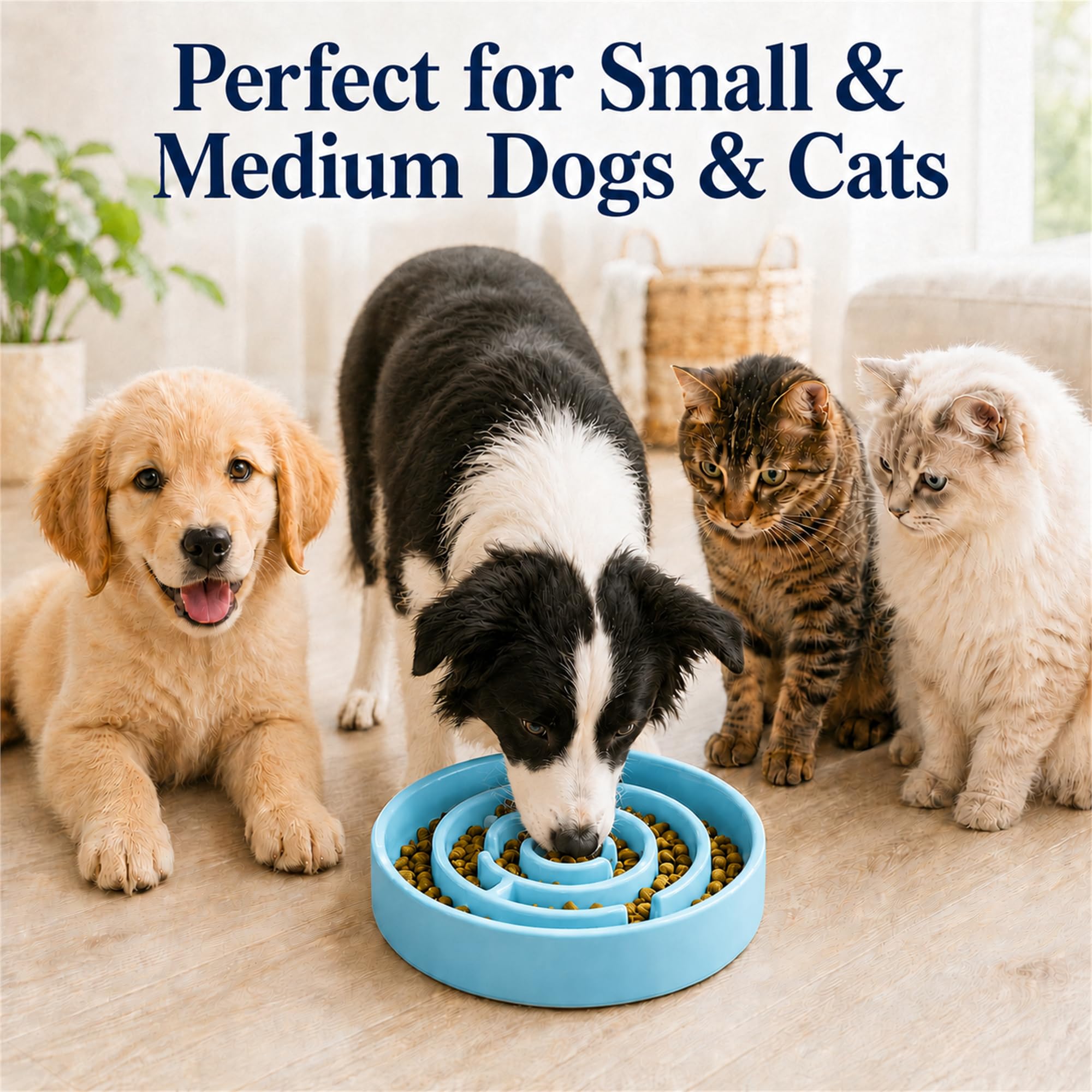 Keramik Slow Feeder Hundenäpfe mit Anti-Rutsch, Slow Feeder & Rutschfestem Design, Langeweile und Angstreduzierung, geeignet für alle Rassen Hunde und Katzen (Keramik-Blau)