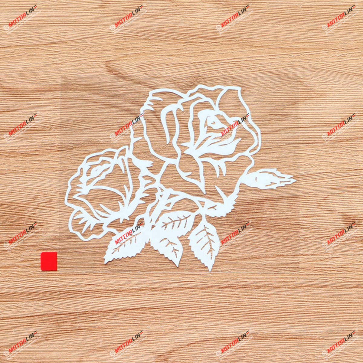 Rose Flower Floral with Leaves Vinyl Decal Sticker Single Color - White 5 Inches - Die Cut No Background for Car Laptop 08010A