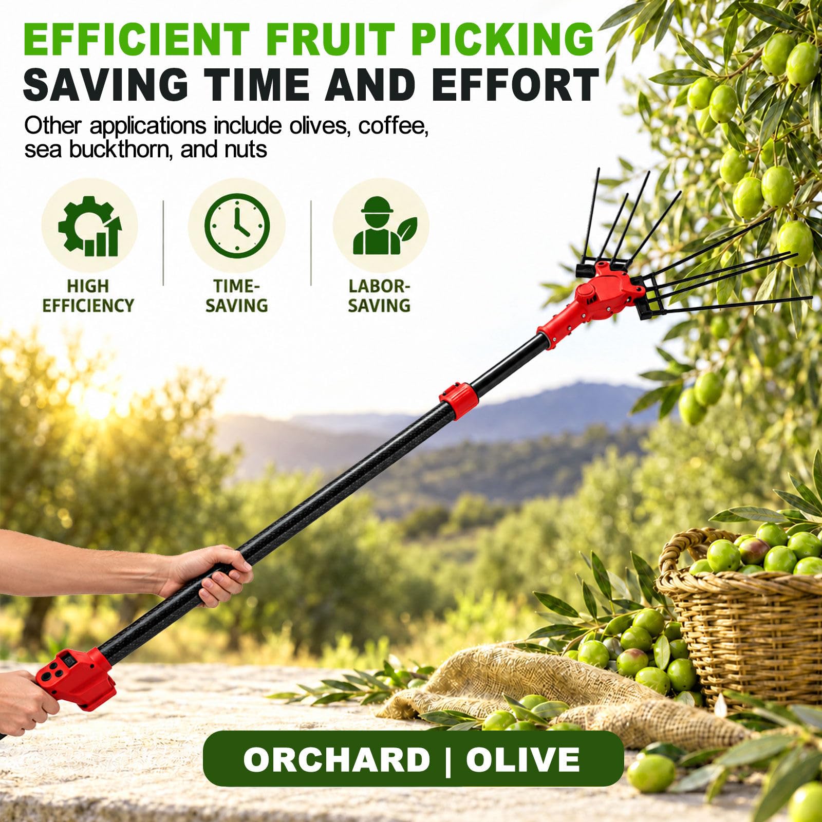 Récolteuse d'Olives Électrique avec Moteur sans Balais de 800 W