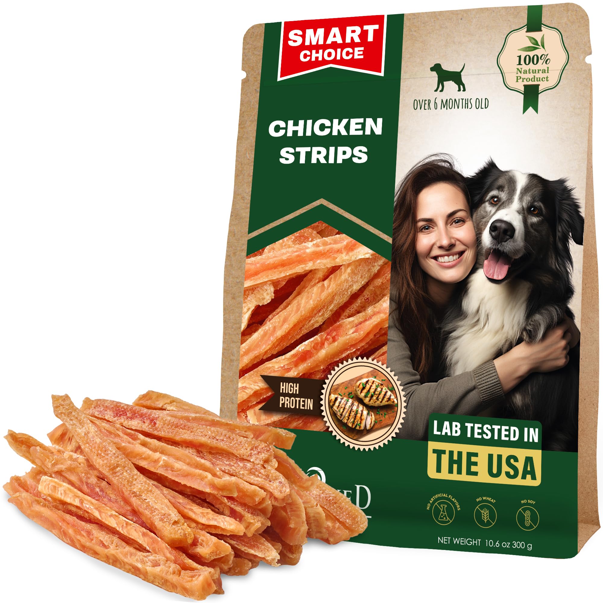 Dog Treats Chicken Jerky Strips 300 Gr - Human Grade Meat Sticks Chews - Natural Pet Dried Snacks Rawhide - Free - Long Lasting for Large & Small Dogs - Best for Training (Jerky Strips)